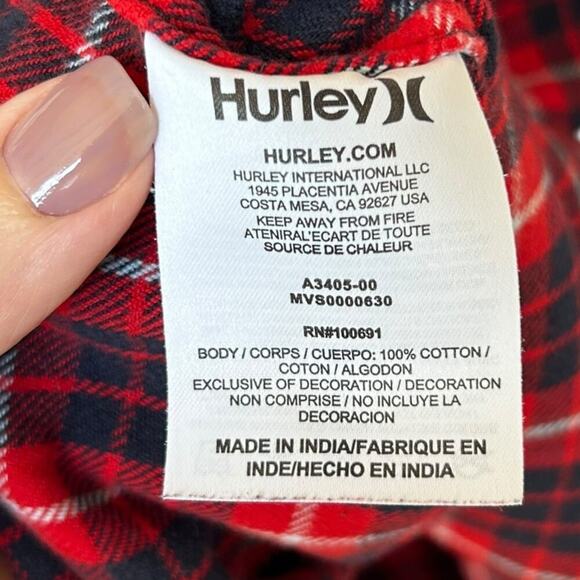 Men's Hurley Tartan Plaid Button Down Flannel Shirt Size XL - Picture 4 of 7